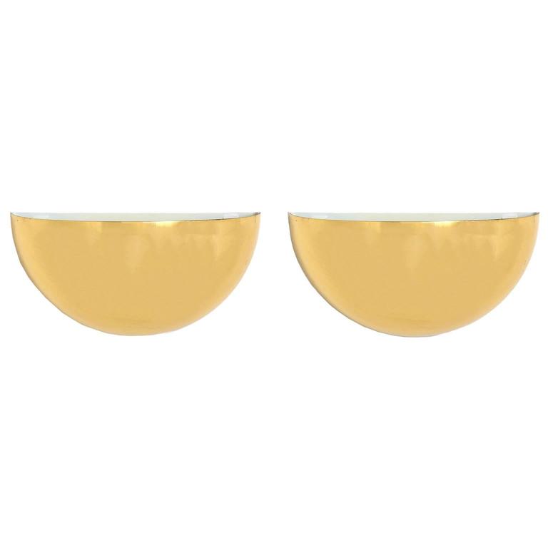 Pair Of Vetri Murano Mezza Filigrana Half Moon Sconces For At Pair Of Half Moon Wall Sconces In Brass