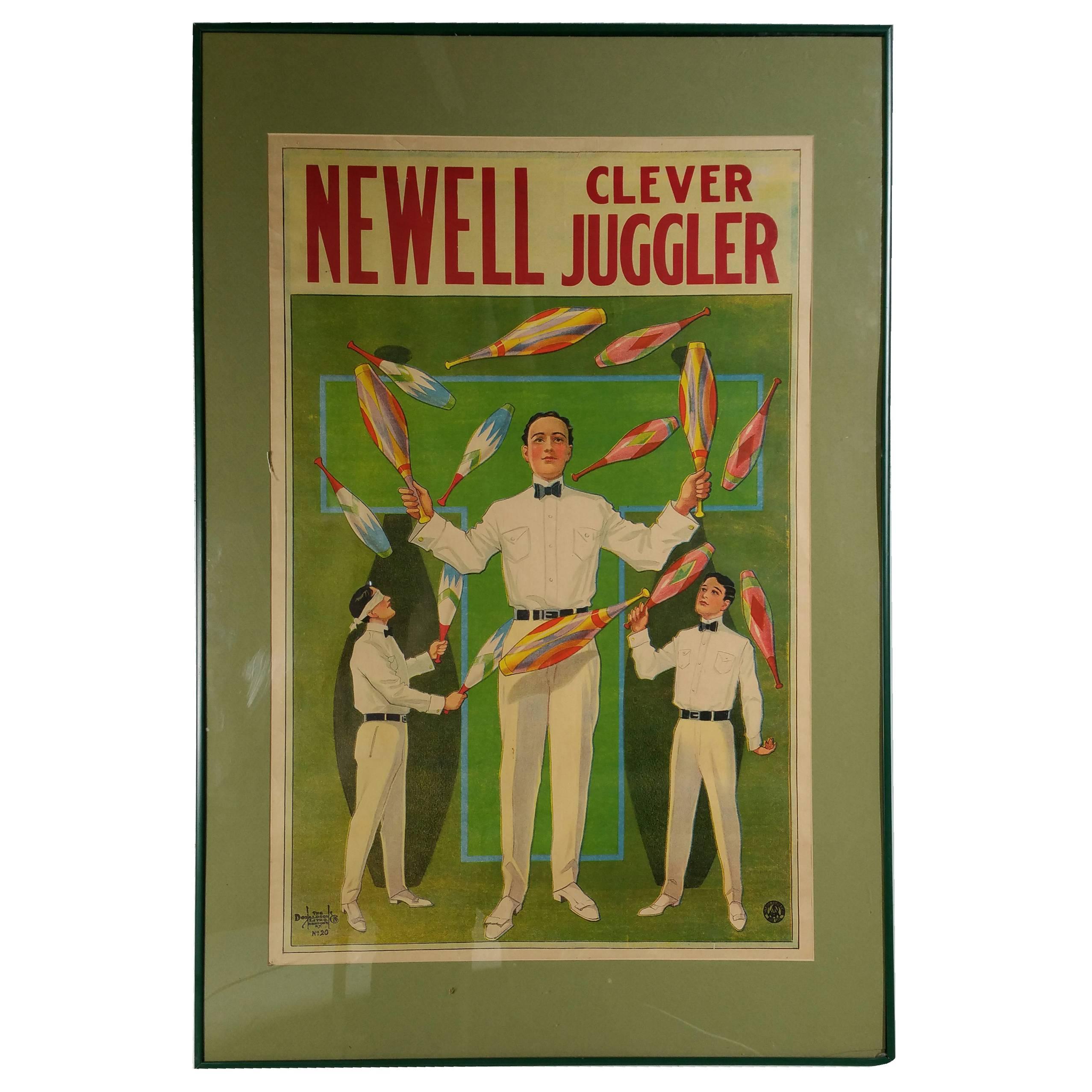 Rare 'Newell Clever Juggler' Lithograph, Donaldson Litho