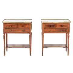 Antique Pair of French Mahogany and Bronze Nightstands 