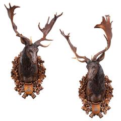 Hand-Carved Fallow Deer Pair Originating from Eckartsau Castle, Austria