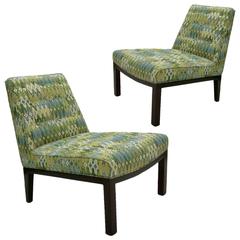 Pair of Newly Upholstered Slipper Chairs by Edward Wormley for Dunbar Geometric 