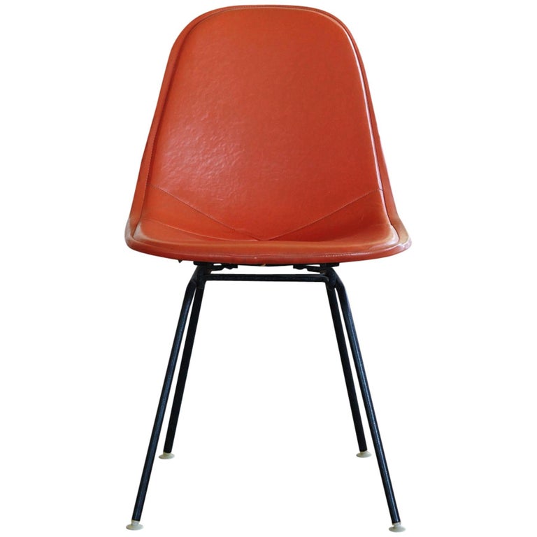 Original Eames Dkx 1 Side Chair In, Orange Leather Chair