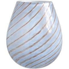 Fratelli Toso Murano Light Blue Aventurine Swirl Italian Art Glass Flower Vase