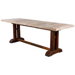 French Country Oak Trestle Table, 19th Century
