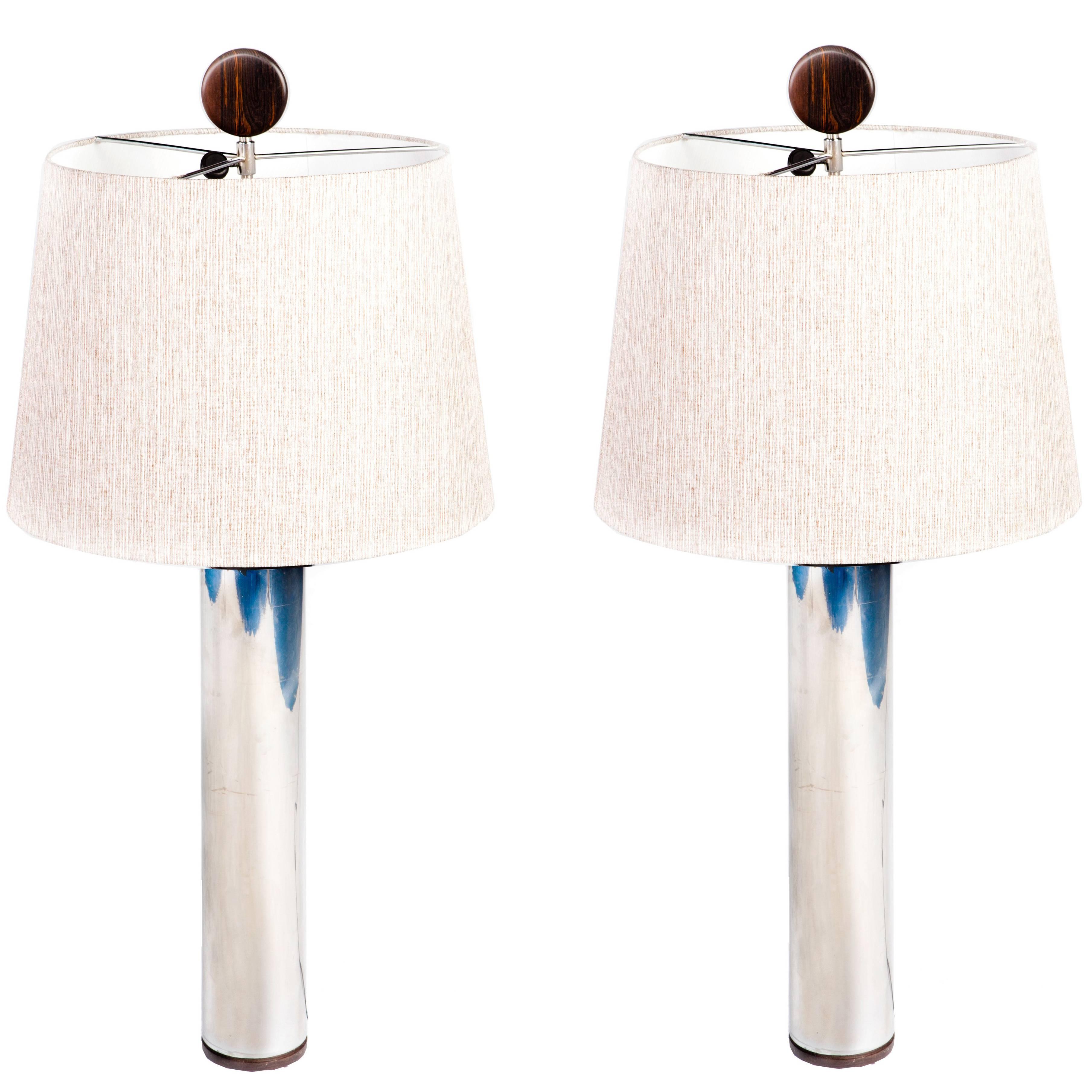 Pair of "J. Hirth" Brazilian Modern Chrome Table Lamps by Sergio Rodrigues For Sale