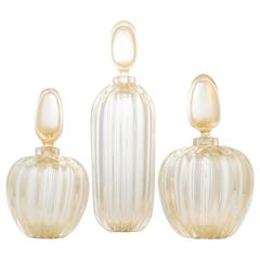 Set of Three Murano "Avventurina" Glass Decanters