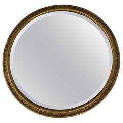 Edwardian Wall Mirror with Round Giltwood Frame Bevel Glass, circa 1900