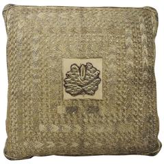 18th Century Gold Metallic Embroidery Persian Pillow