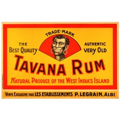 Original Vintage 1920s Drink Advertising Poster for Tavana Rum West Indies