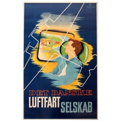 Original Werbeplakat von Danish Airlines, Det Danske Luftfartselskab, 1936