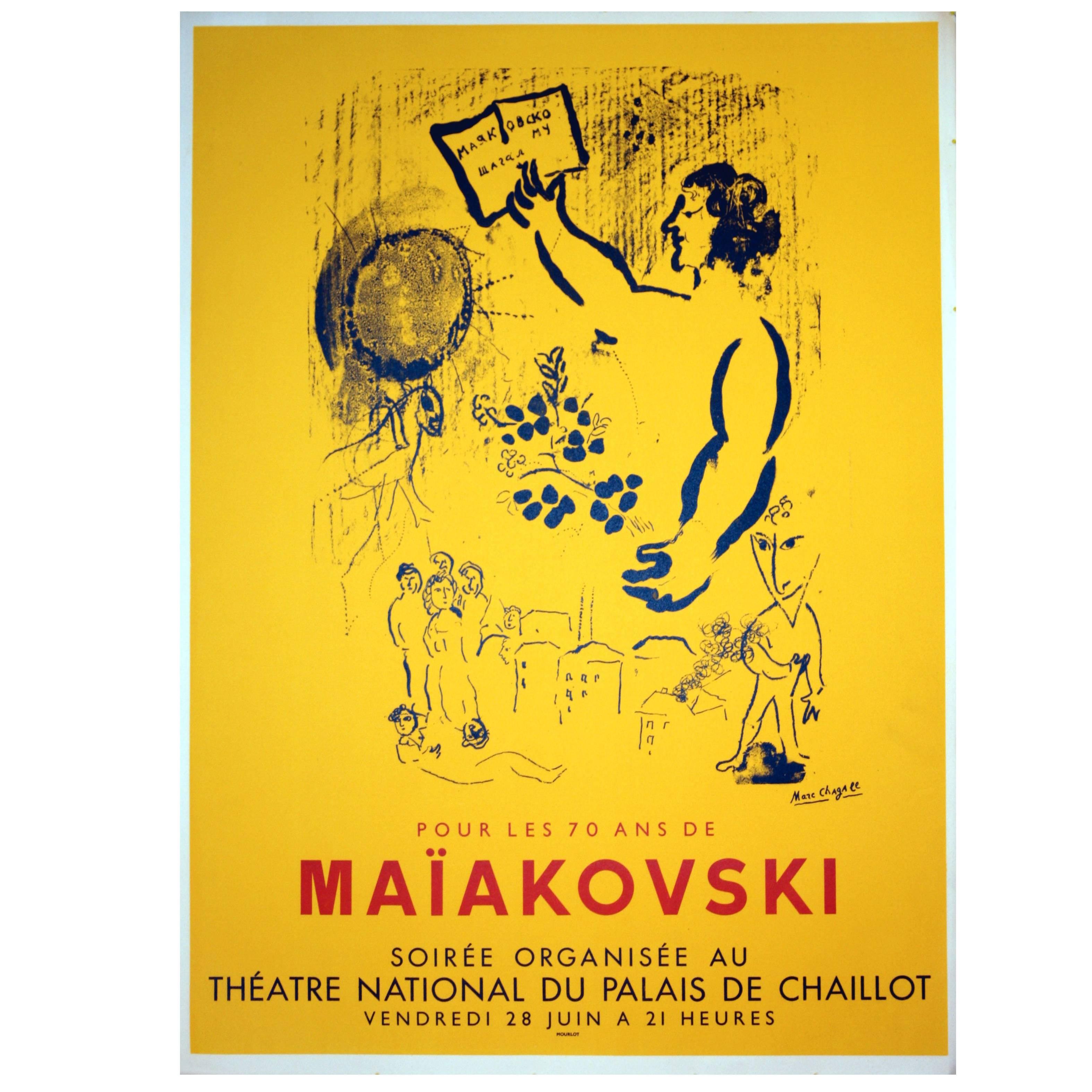 Original Vintage Poster by Marc Chagall for a Vladimir Mayakovksy Poetry Reading
