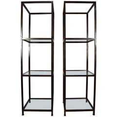 Used Pair of Monumental Custom Etageres in Glass and Iron