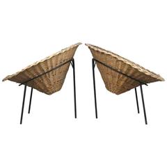 Pair of Mid-Century Italian Wicker Chairs by Roberto Mango for Tecno