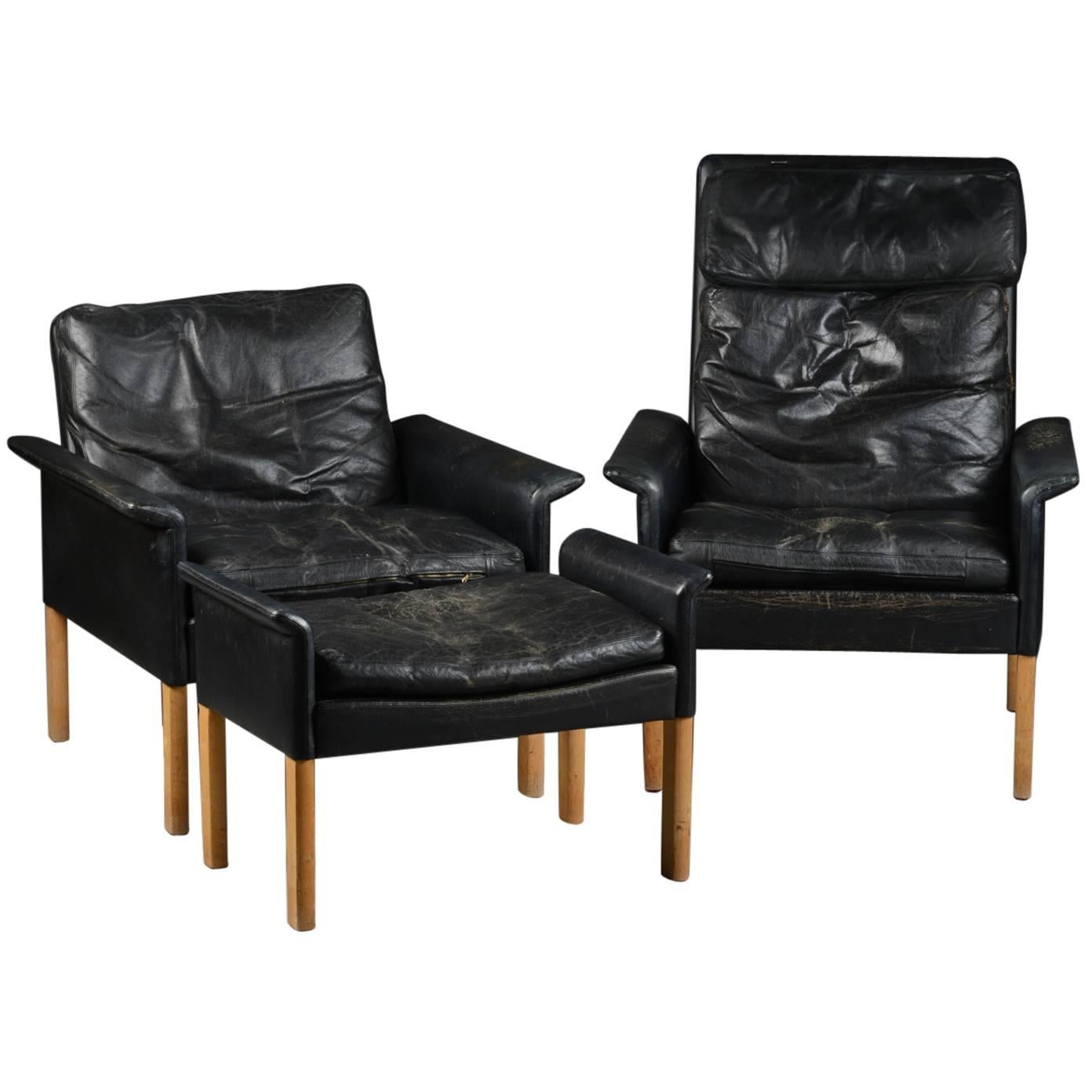 Hans Olsen Scandinavian Mid-Century Lounge Chairs and Ottoman For Sale