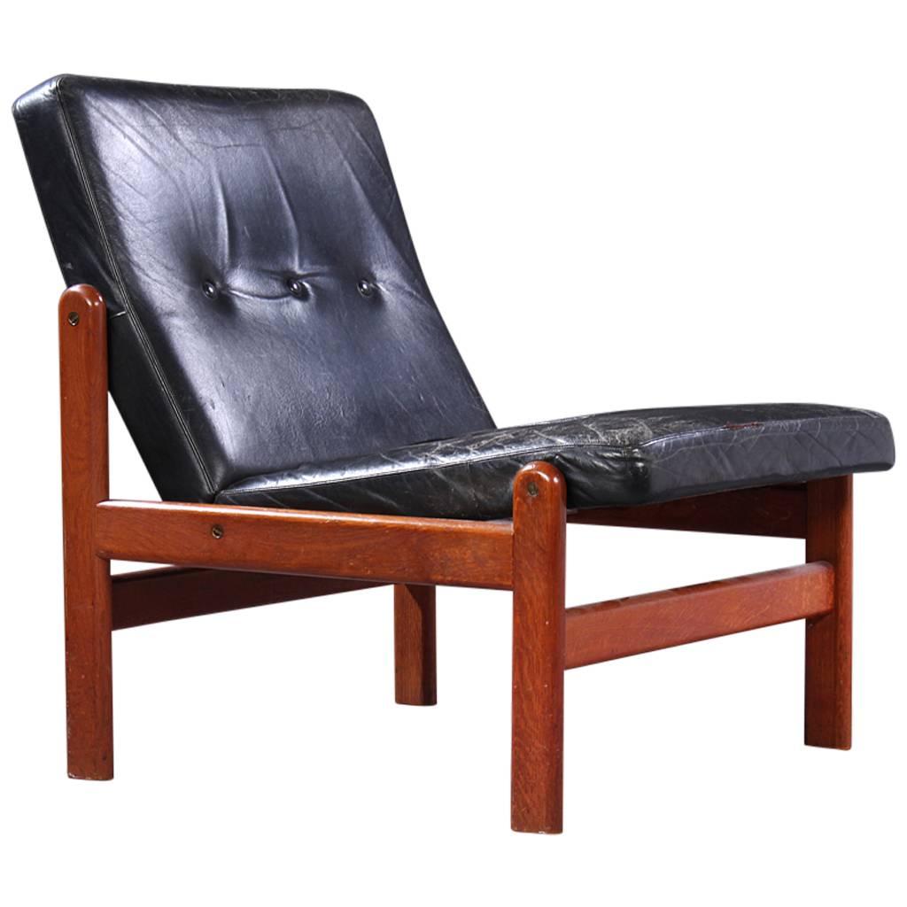 Danish Easy Chair in Black Leather by Jorgen Baekmark For Sale