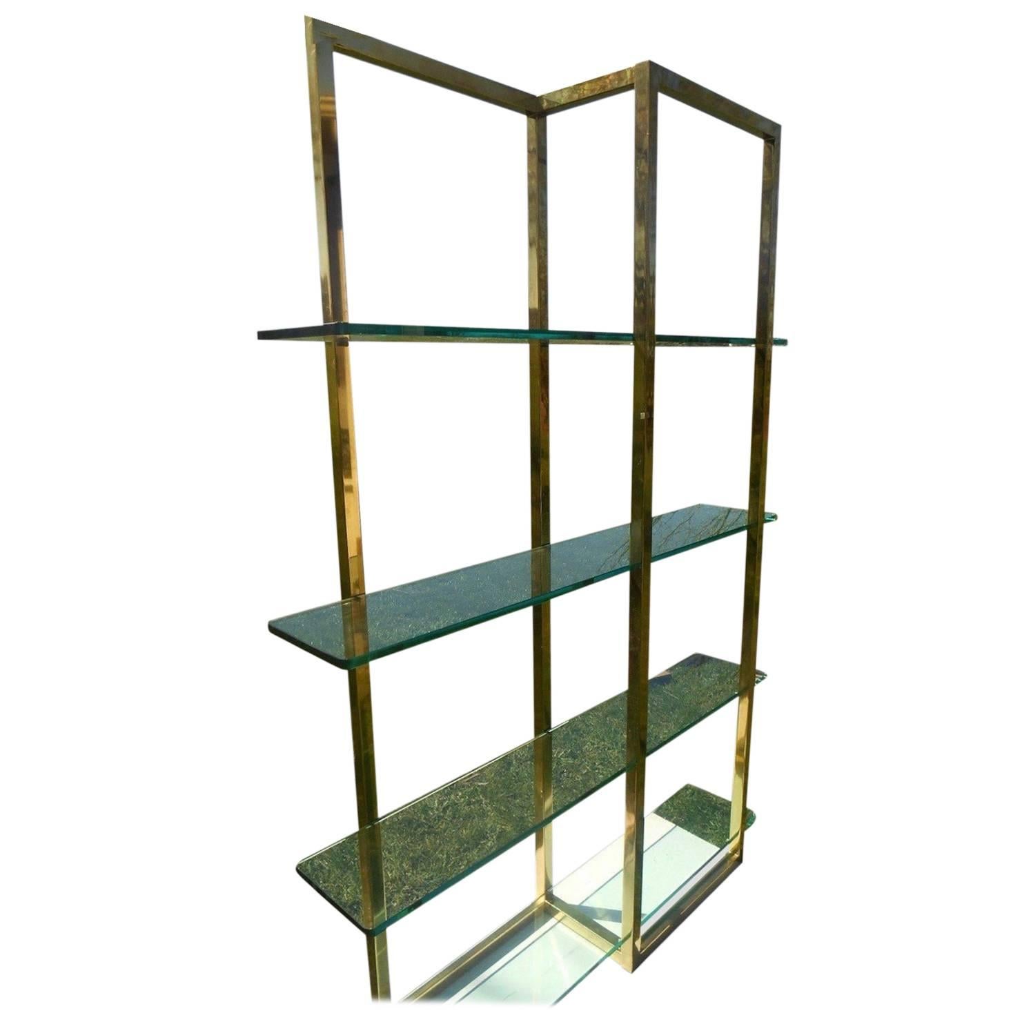 Brass and Glass Étagère in the Manner of Milo Baughman For Sale