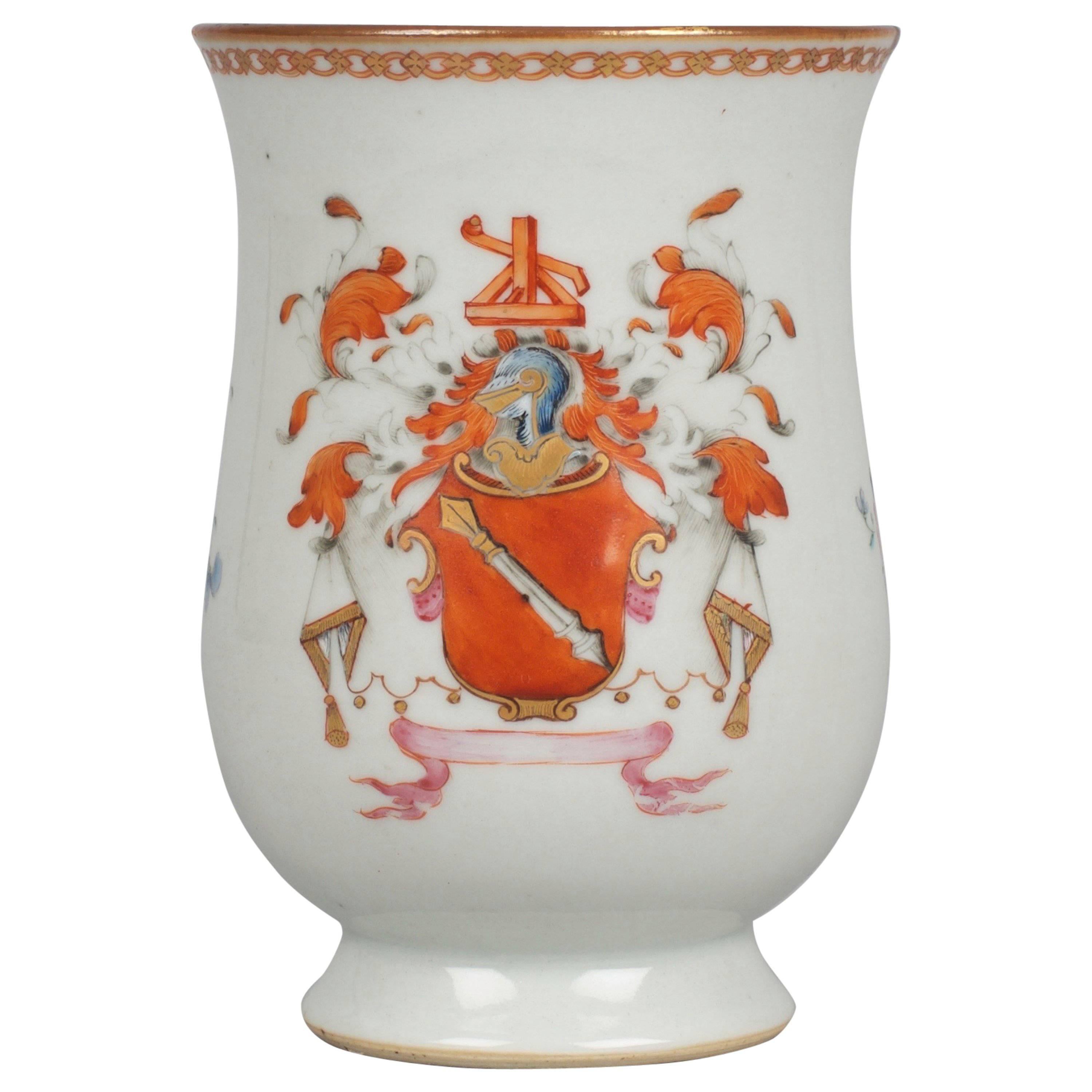 Chinese Porcelain Famille Rose Armorial Tankard with Arms of Armstrong For Sale