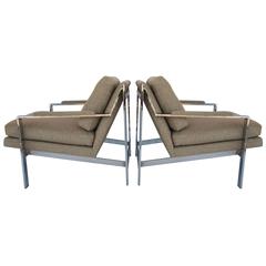 Pair of Cy Mann Chrome Lounge Chairs in the Style of Milo Baughman