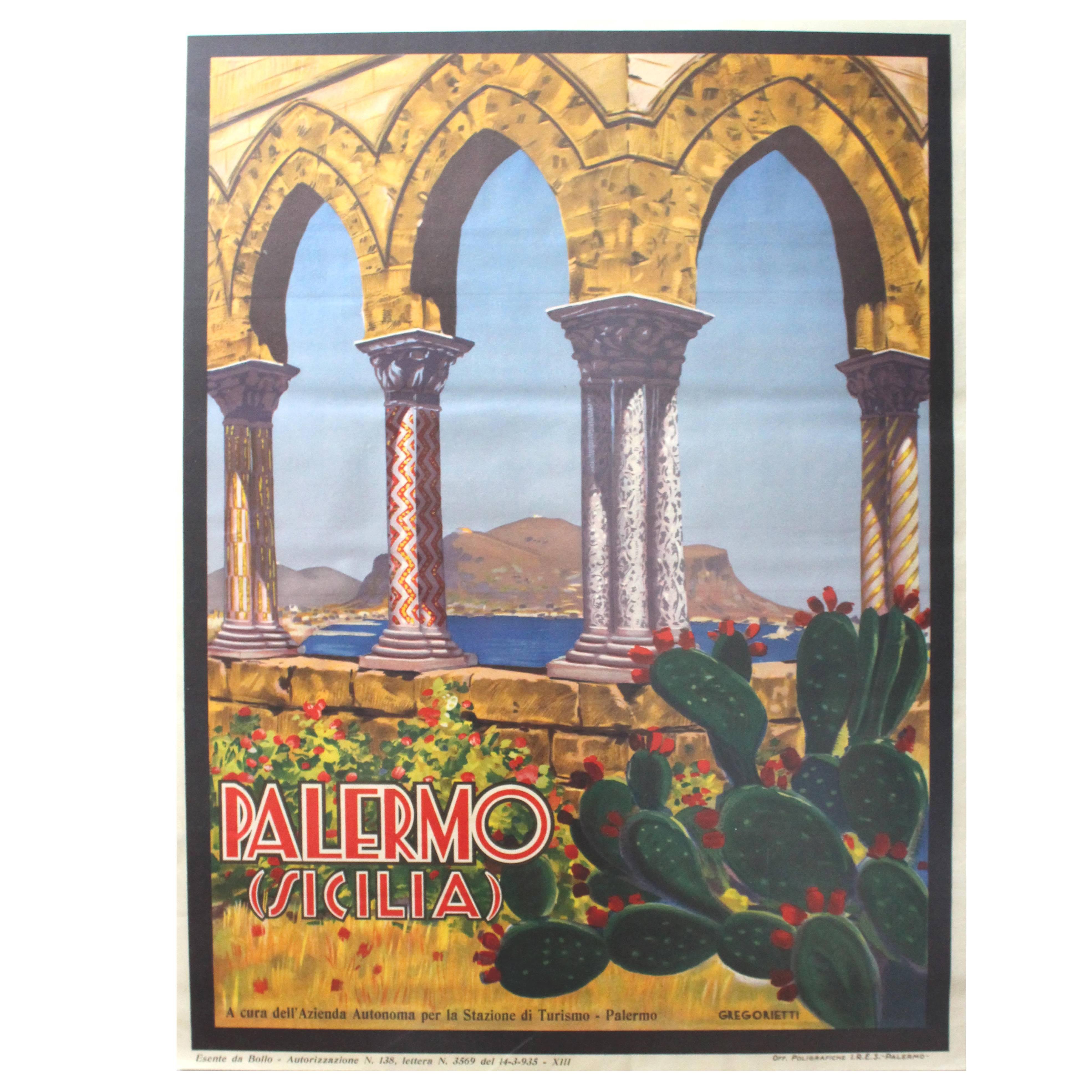 Original 1935 ENIT Travel Advertising Poster for Palermo Sicily 'Sicilia', Italy
