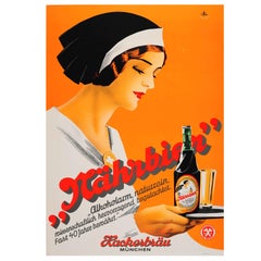 Original Vintage 1930s Art Deco Beer Poster For The Hackerbrau Brewery In Munich