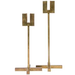 Rare Pair of Brass Candlesticks by Pierre Forssell for Skultuna, Sweden 7