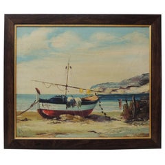 Vintage Spanish Seascape of Fishing Boat Vintage Spanish Seascape of Fishing Boat