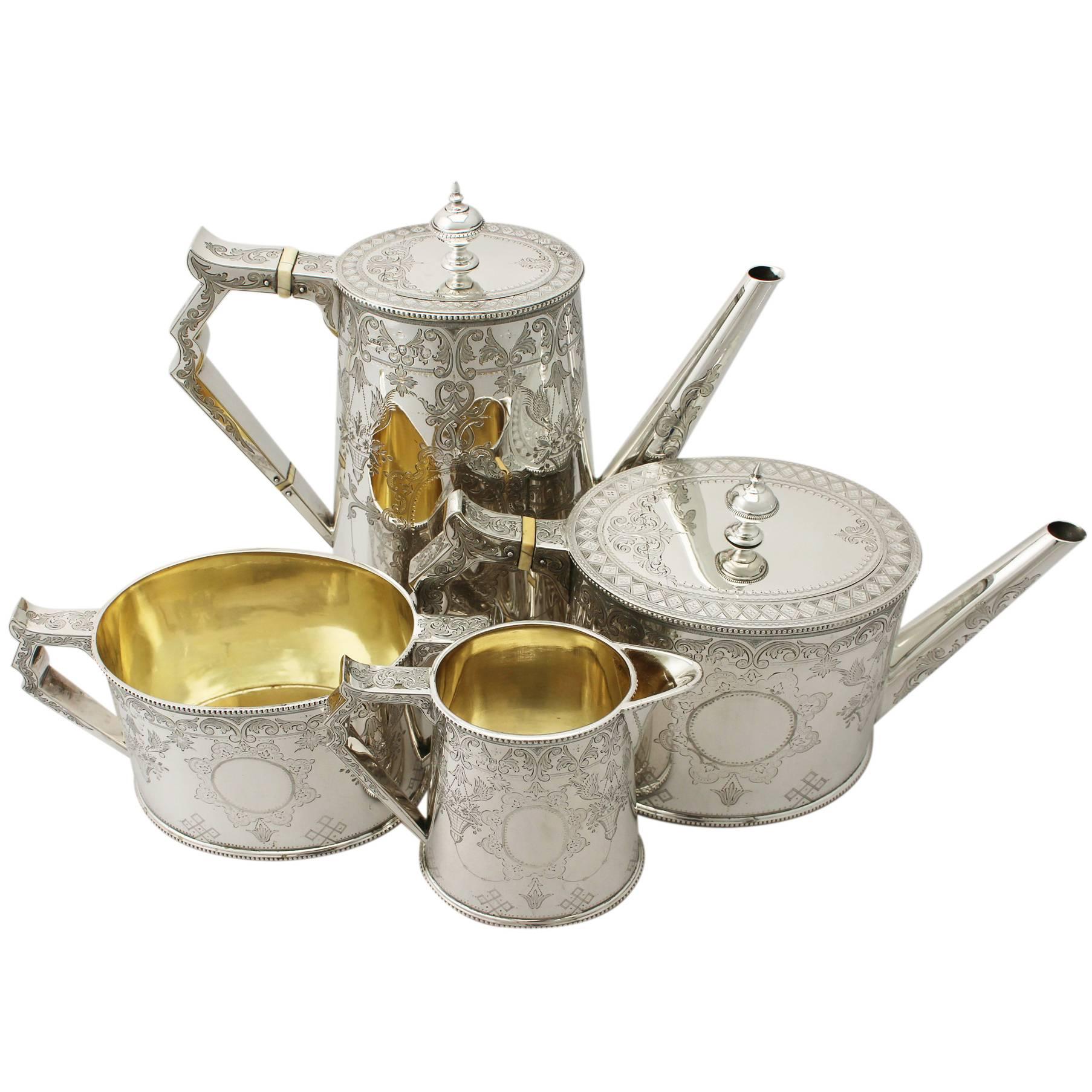 Antique Victorian Sterling Silver Four-Piece Tea and Coffee Service 