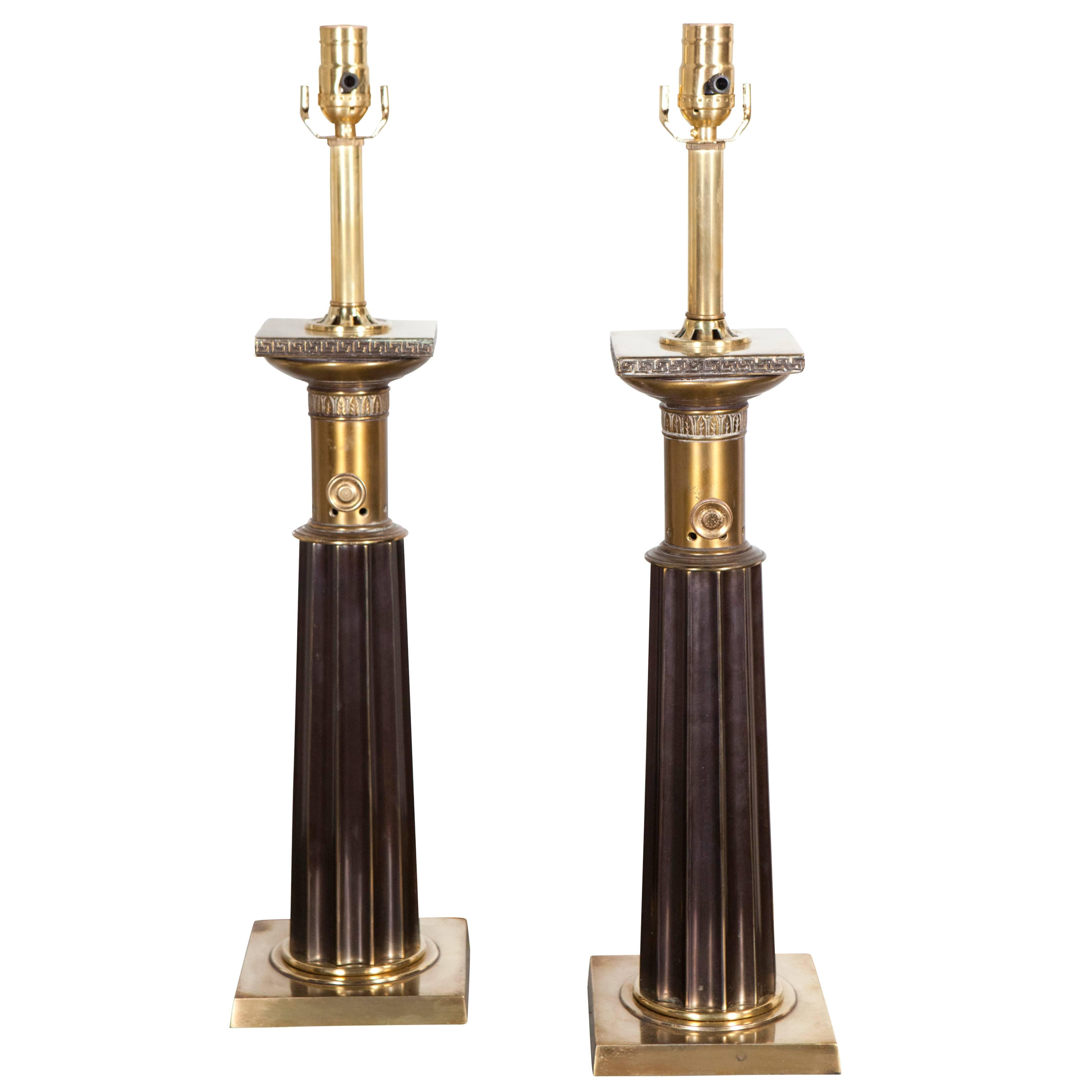 Pair of Mid-Century Brass Lamps For Sale