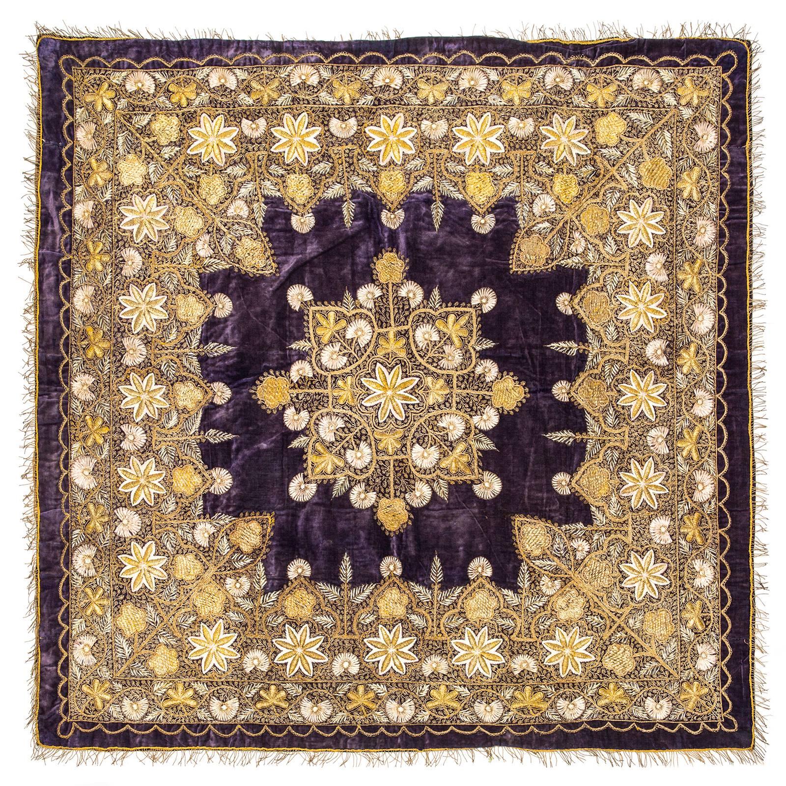 Antique Ottoman Empire Gold Metallic Embroidered Tapestry