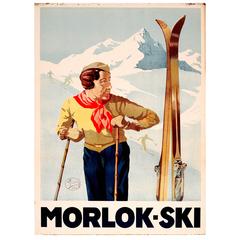 Original Vintage 1930s Austrian Winter Skiing Poster for Morlok - Ski
