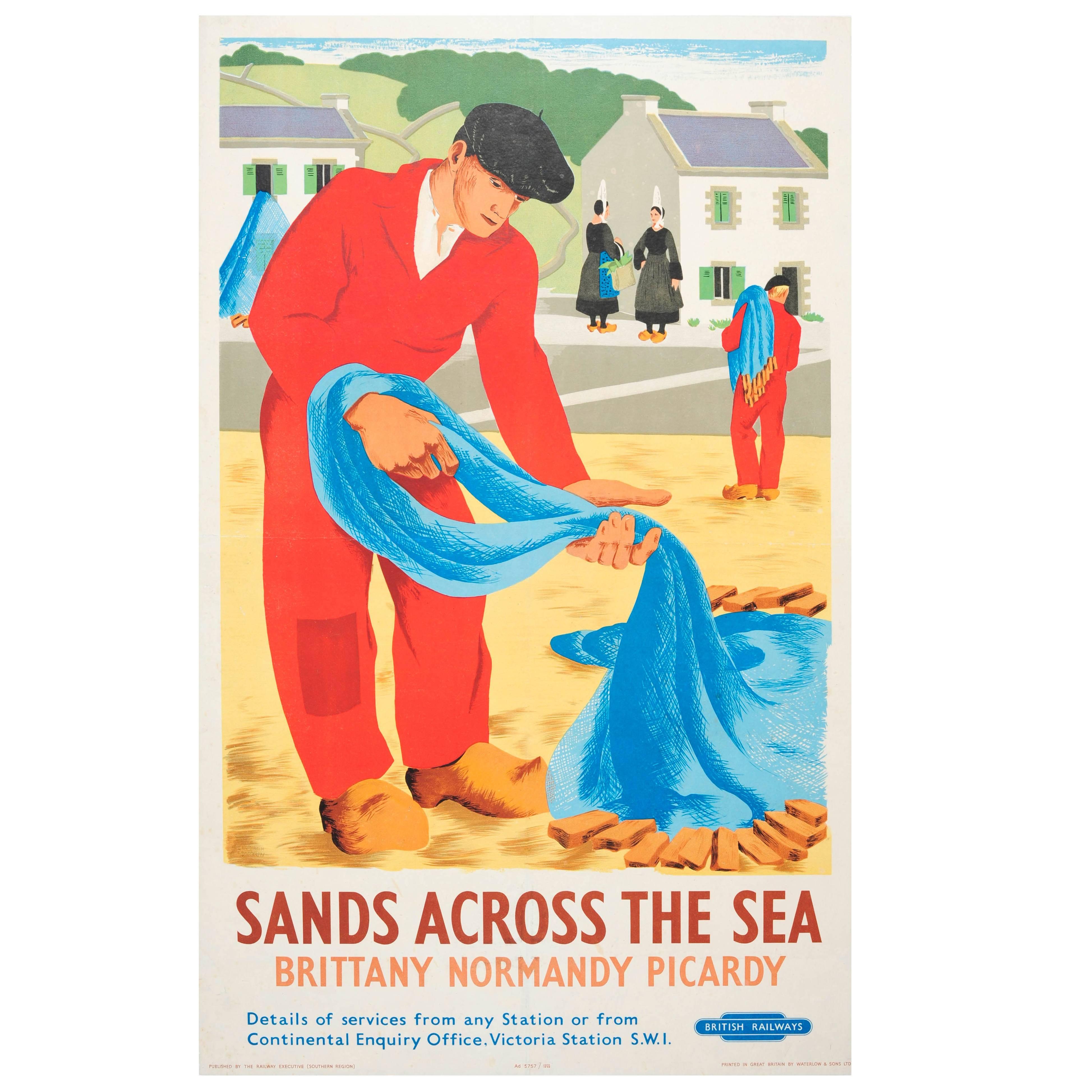 Original 1948 British Railways Poster, Sands across the Sea, Brittany Normandy