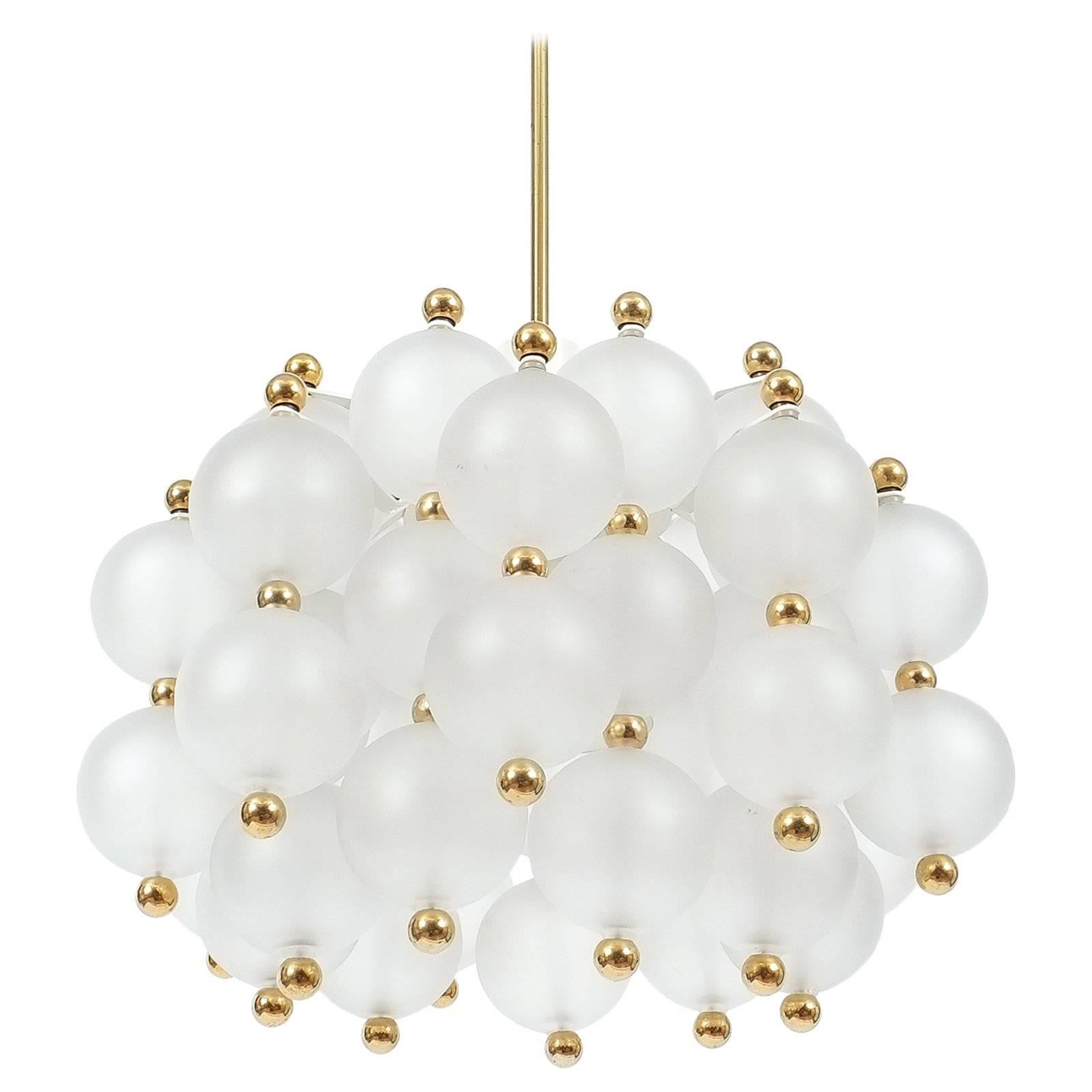 Satin Glass Chandelier Lamp By Kinkeldey With Gold Knobs, circa 1980 For Sale