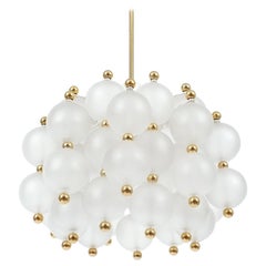 Vintage Satin Glass Chandelier Lamp By Kinkeldey With Gold Knobs, circa 1980