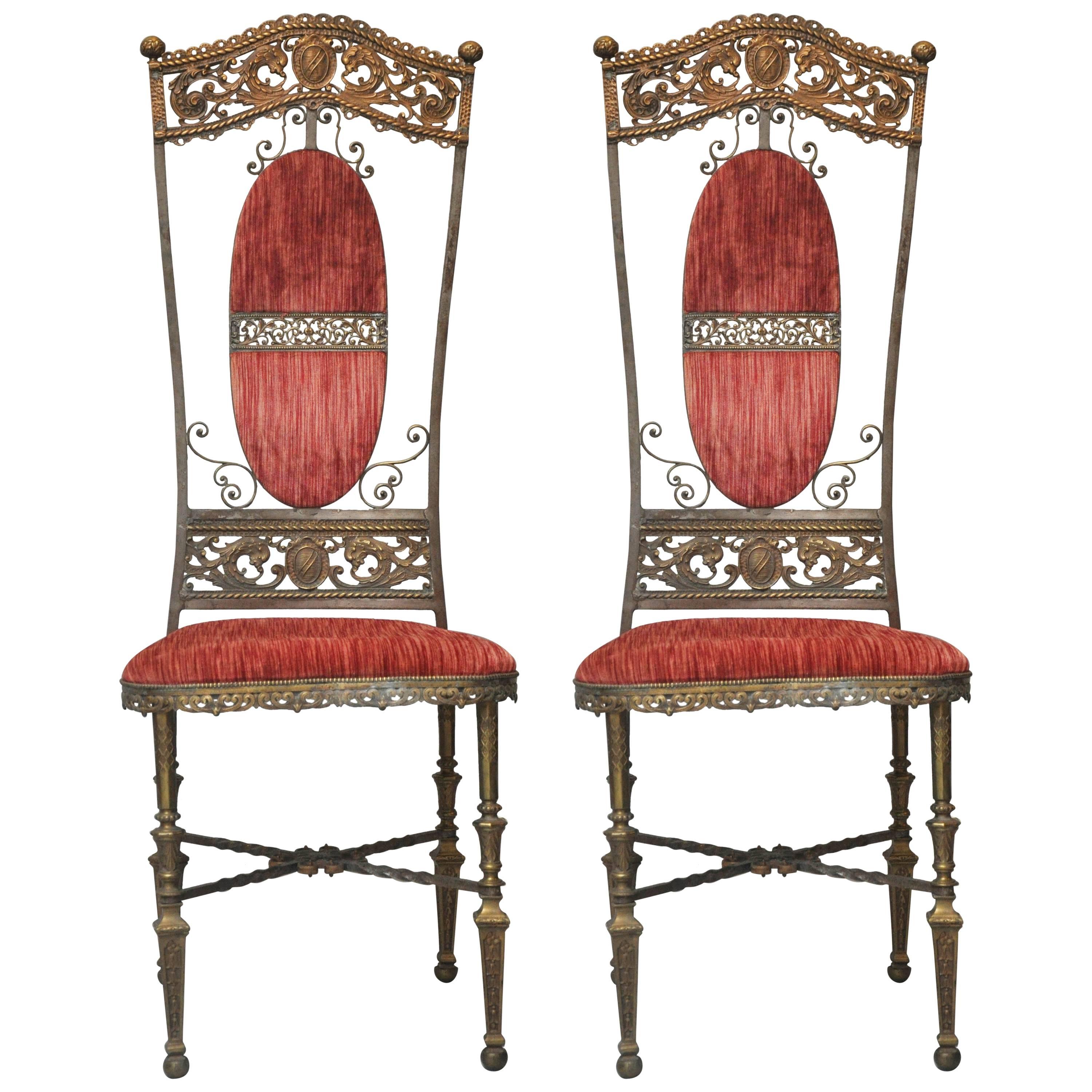 Pair of French Napoleon III Iron and Bronze Altar Chairs For Sale
