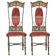 Pair of French Napoleon III Iron and Bronze Altar Chairs