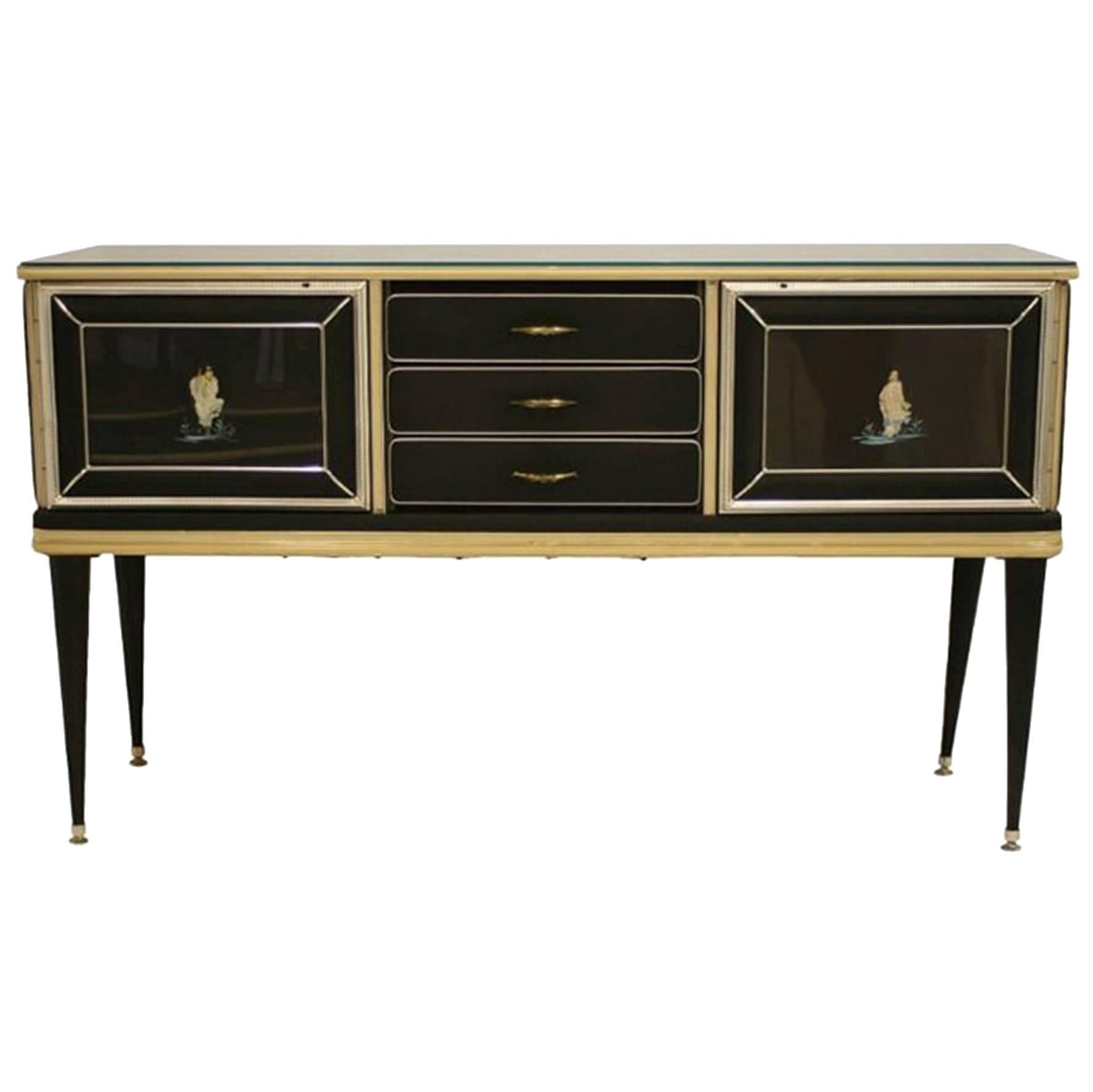 Umberto Mascagni Italian Mid-Century Chinoiserie Decorated Sideboard For Sale