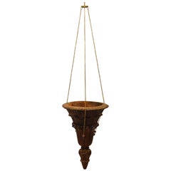 19th Century Hanging Carved Wood Sacristy Bowl