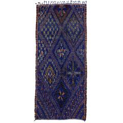 Beni Ourain Moroccan Rug with Mid-Century Modern Style in Cobalt Blue 3