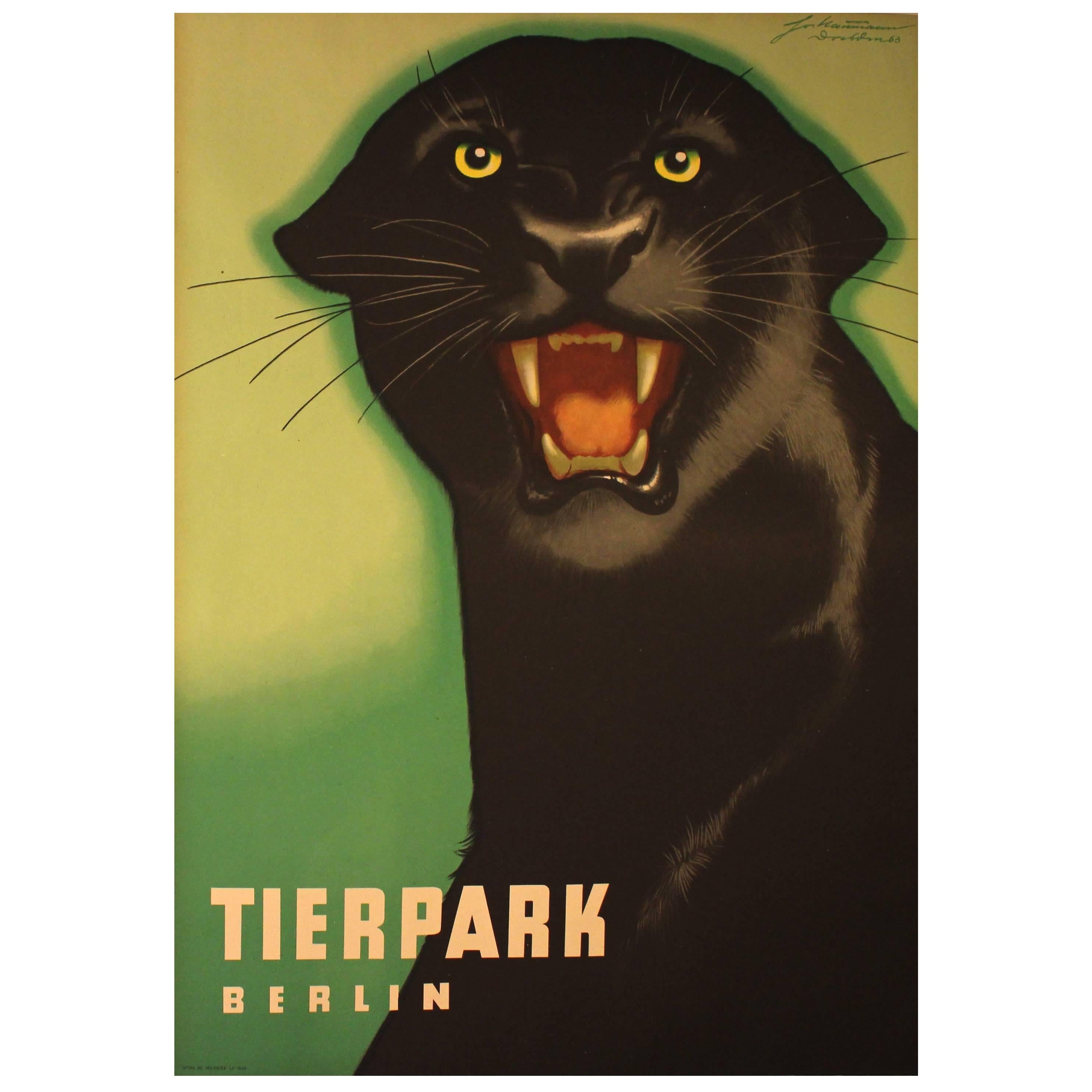 Original 1963 Poster for Berlin Zoo "Tierpark Berlin" Black Panther by Naumann