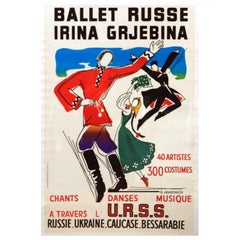 Affiche publicitaire originale des ballets russes pour le Ballet Russe Irina Grjebina USSR