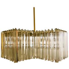 1970s Striking Large Modernist Midcentury Glass and Brass Chandelier by Venini