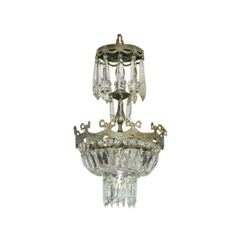 French Mid-Century Modern Neoclassical Crystal and Silvered Bronze Chandelier