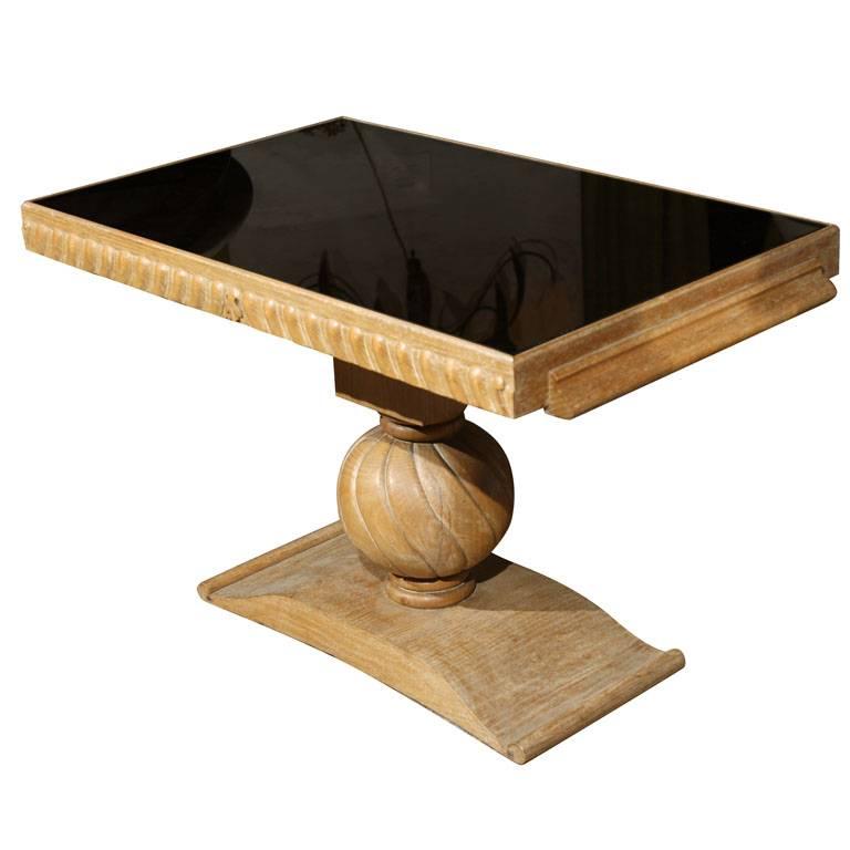Jean-Charles Moreux Style Oak Occasional Table with Glass Top