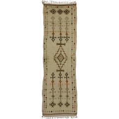 Mid-Century Modern Berber Moroccan Runner with Tribal Design in Light Colors