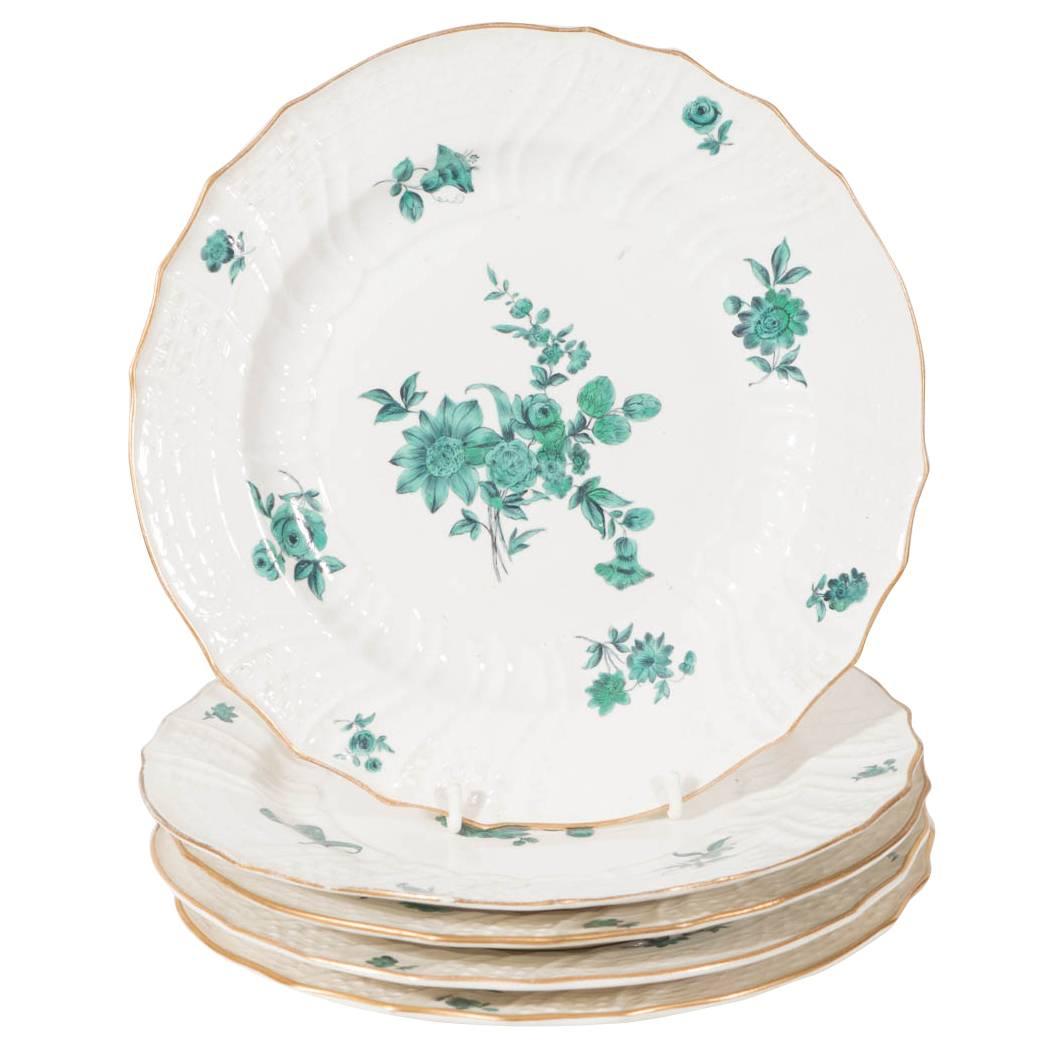 Early 19th Century Set of German Dishes with Bouquets of Green Flowers