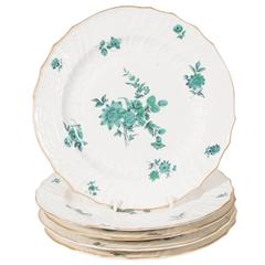 Antique Early 19th Century Set of German Dishes with Bouquets of Green Flowers