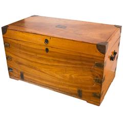 French Wood Trunk, Brass Corner, Early 20th Century