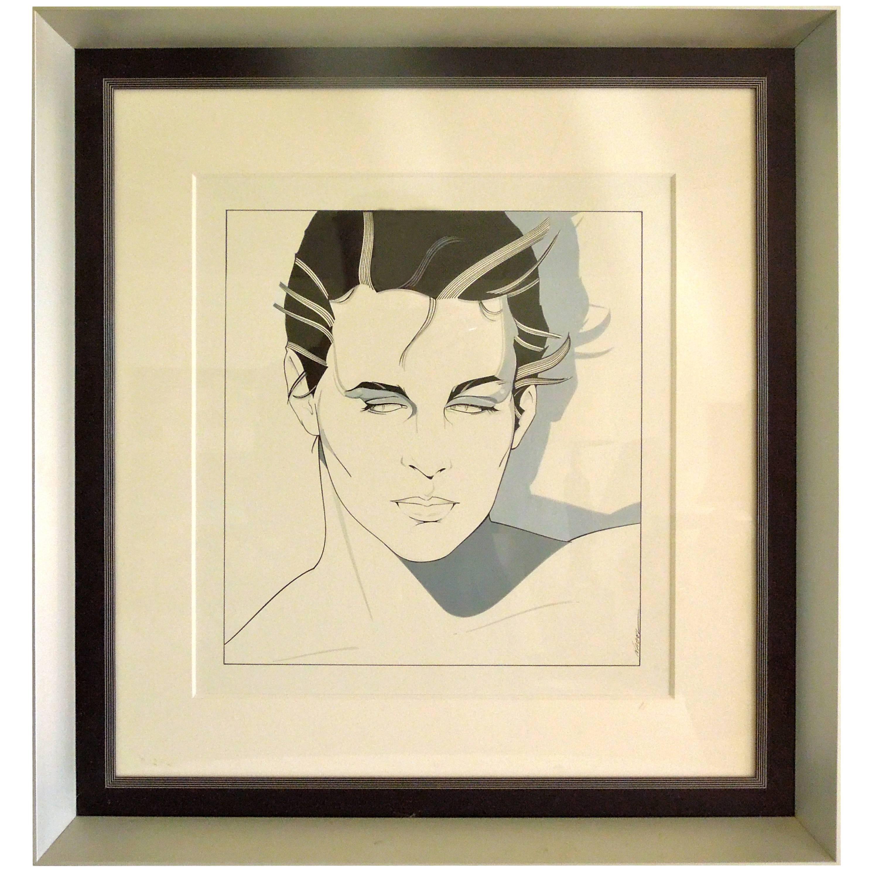 Original Important 1980s Patrick Nagel Iconic Acrylic on Board Painting of a Man