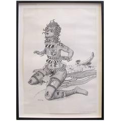 Framed Psychedelic 1960s Print of Woman Shaped Building