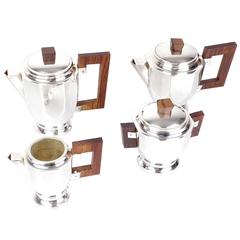 Vintage French Art Deco Silver plated Tea Coffee Set Art Deco Modernist